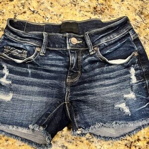 Buckle Dark Blue Distressed Denim Jean Shorts